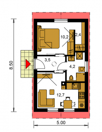 Spiegelverkehrter Entwurf | Grundriss des Erdgeschosses - BUNGALOW 203